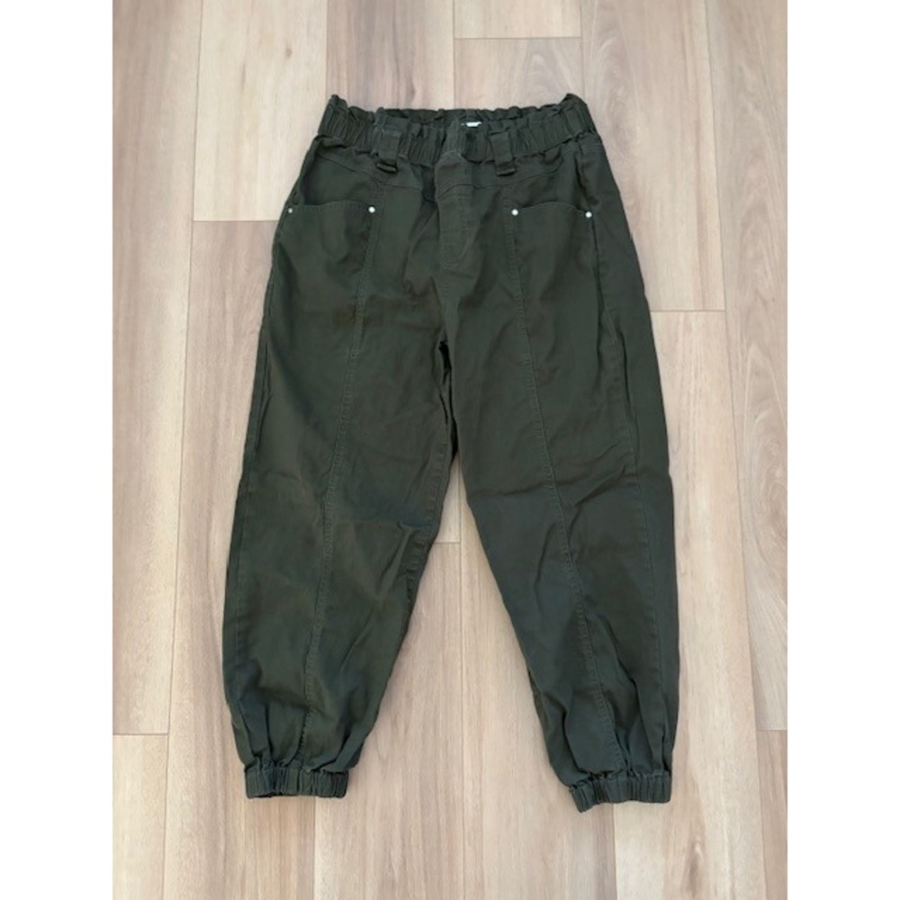 Frayed Jeans Paper Bag Waist Jogger‎ Pants Olive Green Size 32 Women's